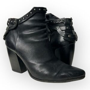 A.S. 98 Black Studded Side Zip Ankle Booties 39